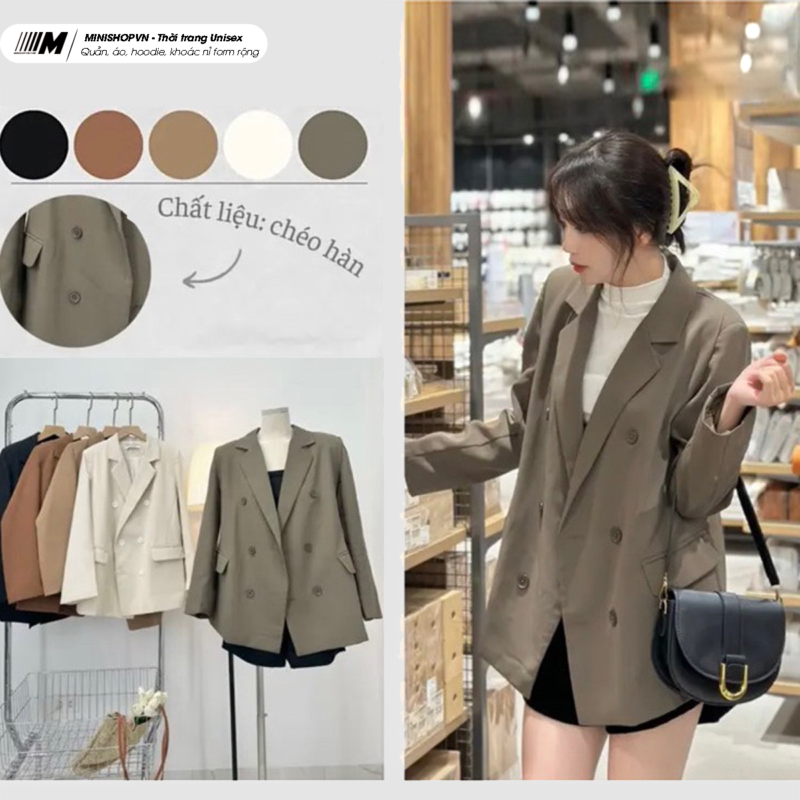 áo blazer khoác ngoài 2 lớp chất chéo phong cách Hàn Quốc